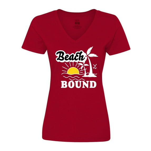Inktastic Beach Bound with Sun and Palm Trees Women's V-Neck T-Shirt