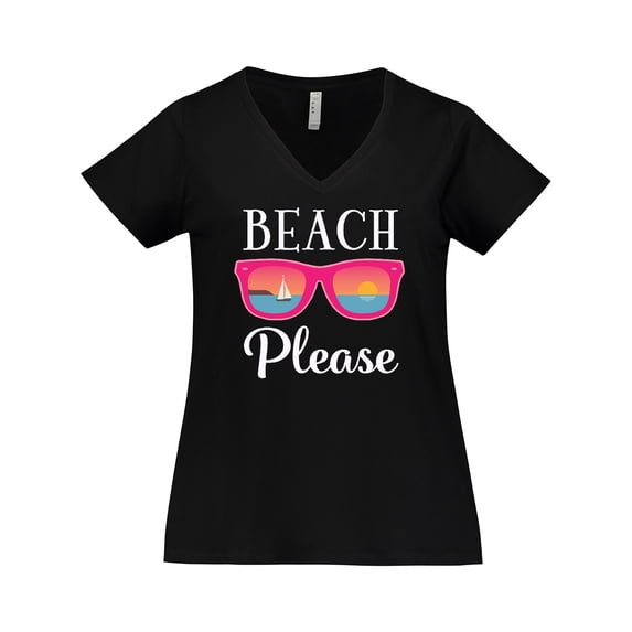 Inktastic Beach Please Sunglasses Gift Women's Plus Size V-Neck T-Shirt