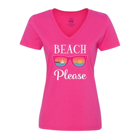 Inktastic Beach Please Sunglasses Gift Women's V-Neck T-Shirt