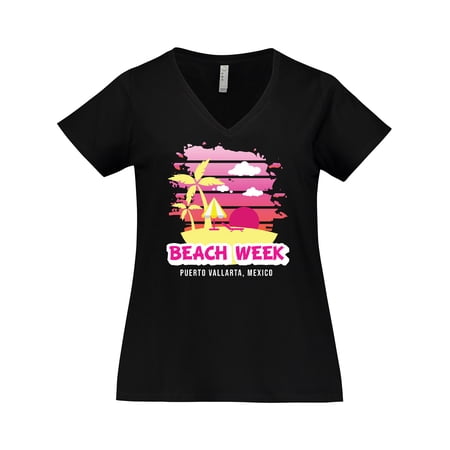 Inktastic Beach Week Puerto Vallarta Mexico with Palm Trees Women's Plus Size V-Neck T-Shirt