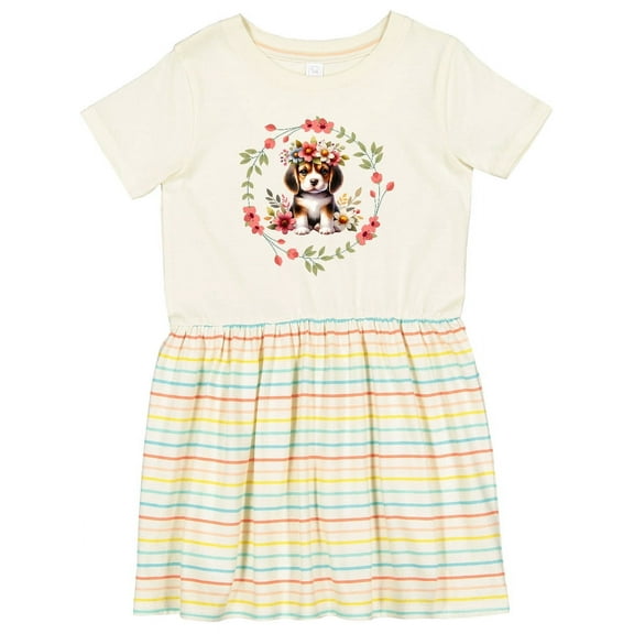 Inktastic Beagle Puppy Flowered Girls Toddler Dress