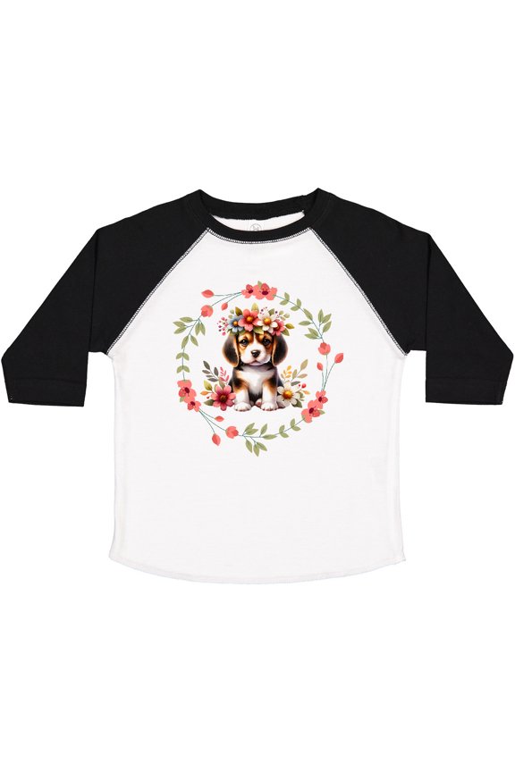 Beagle Puppy Flowered Girls Toddler T-Shirt