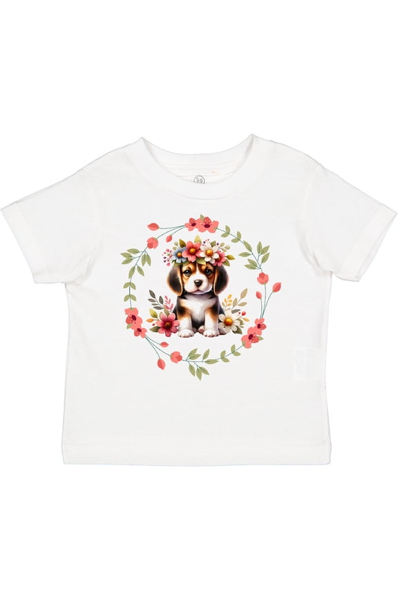 Beagle Puppy Flowered Girls Toddler T-Shirt