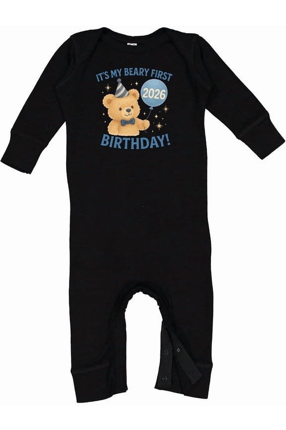 Beary First Birthday 2026 Teddy Bear Baby Romper Coveralls