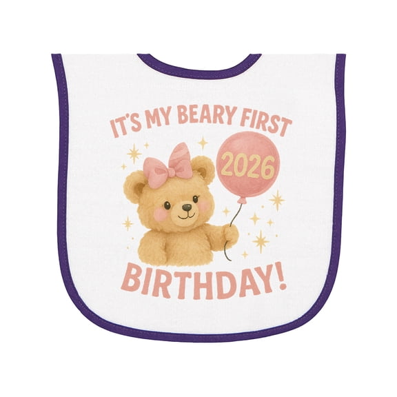 Inktastic Beary First Birthday 2026 Teddy Bear Baby Terry Cloth Bib