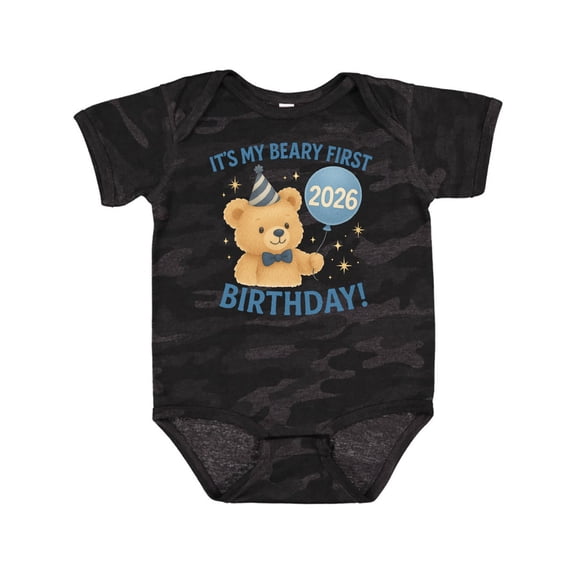 Inktastic Beary First Birthday 2026 Teddy Bear Boys or Girls Baby Bodysuit
