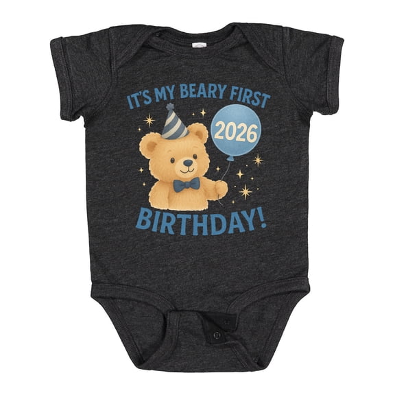 Inktastic Beary First Birthday 2026 Teddy Bear Boys or Girls Baby Bodysuit