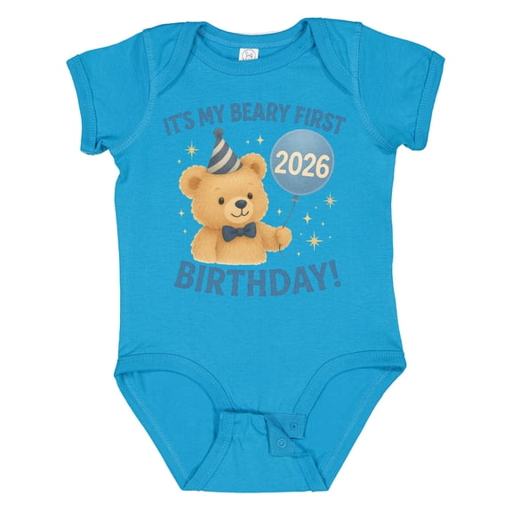 Inktastic Beary First Birthday 2026 Teddy Bear Boys or Girls Baby Bodysuit