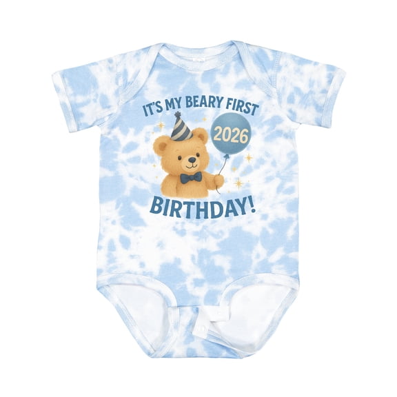 Inktastic Beary First Birthday 2026 Teddy Bear Boys or Girls Baby Bodysuit