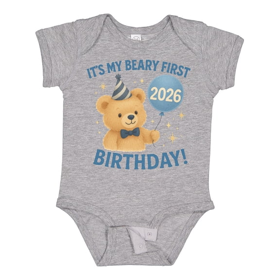 Inktastic Beary First Birthday 2026 Teddy Bear Boys or Girls Baby Bodysuit