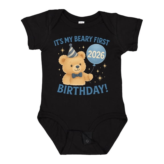 Inktastic Beary First Birthday 2026 Teddy Bear Boys or Girls Baby Bodysuit