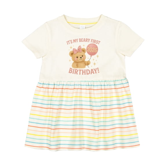 Inktastic Beary First Birthday 2026 Teddy Bear Girls Baby Dress