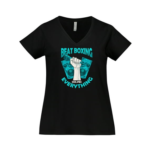 Inktastic Beat Boxing Solves Everything Funny Music Women's Plus Size V-Neck T-Shirt
