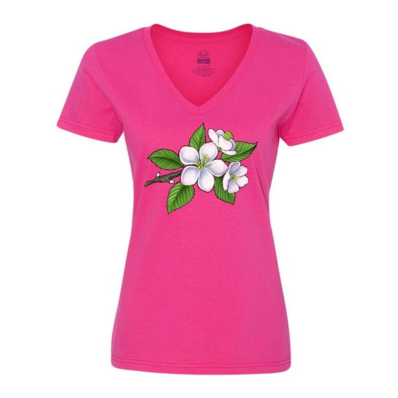 Inktastic Beautiful Apple Blossom Flowers on Branch Women's V-Neck T-Shirt