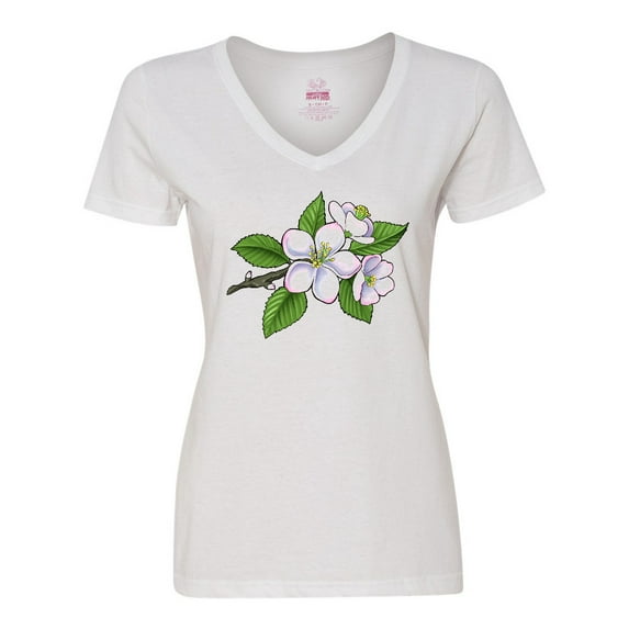 Inktastic Beautiful Apple Blossom Flowers on Branch Women's V-Neck T-Shirt