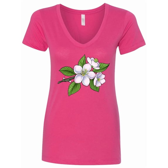 Inktastic Beautiful Apple Blossom Flowers on Branch Women's V-Neck T-Shirt