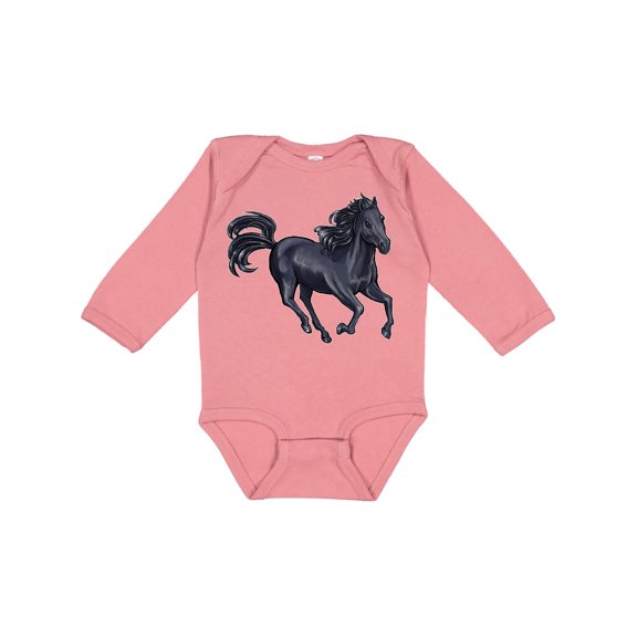 Inktastic Beautiful Galloping Black Horse Boys or Girls Long Sleeve Baby Bodysuit