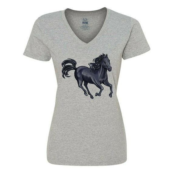 Inktastic Beautiful Galloping Black Horse Women's V-Neck T-Shirt