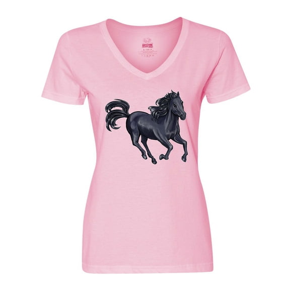 Inktastic Beautiful Galloping Black Horse Women's V-Neck T-Shirt