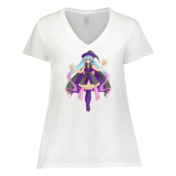 Inktastic Beautiful Purple Anime Witch Women's Plus Size V-Neck T-Shirt