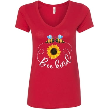 Inktastic Bee Kind Bees and Sunflower Women's V-Neck T-Shirt