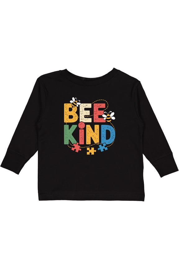 Bee Kind Inspirational Puzzle Pieces Boys or Girls Long Sleeve Toddler T-Shirt