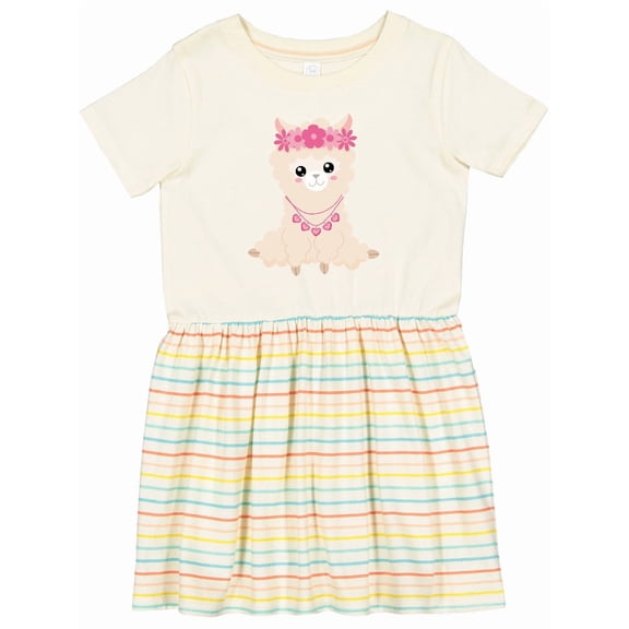 Inktastic Beige Llama, Cute Llama, Alpaca, Flowers, Hearts Girls Toddler Dress