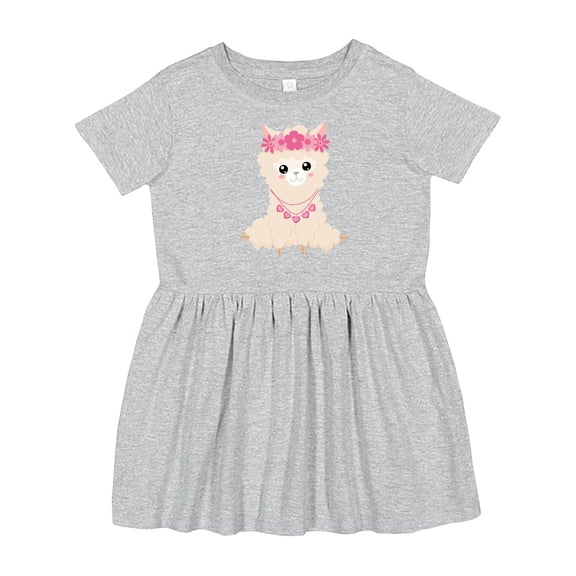Inktastic Beige Llama, Cute Llama, Alpaca, Flowers, Hearts Girls Toddler Dress