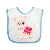 Inktastic Beige Llama, Cute Llama, Alpaca, Glasses, Hearts Girls Baby Bib