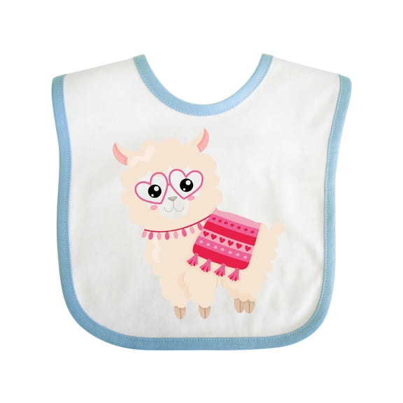 Inktastic Beige Llama, Cute Llama, Alpaca, Glasses, Hearts Girls Baby Bib
