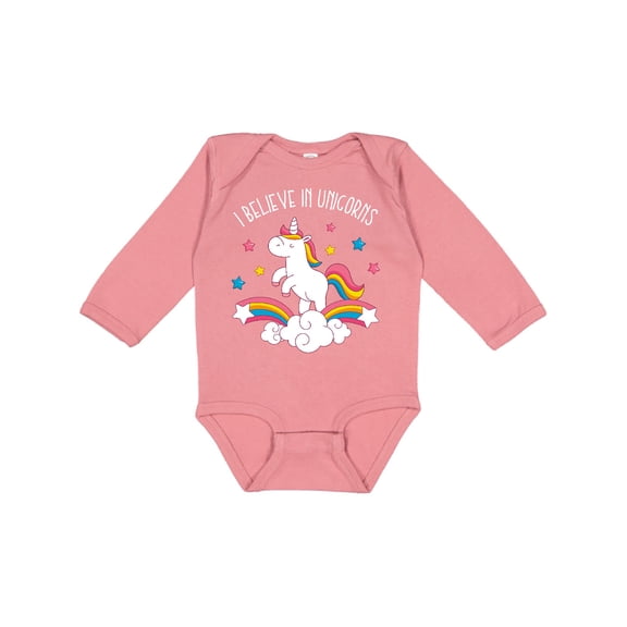 Inktastic Believe In Unicorns Girls Long Sleeve Baby Bodysuit