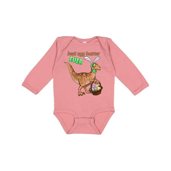 Inktastic Best Egg Hunter Ever Easter dinosaur Boys or Girls Long Sleeve Baby Bodysuit