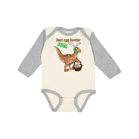 Inktastic Best Egg Hunter Ever Easter dinosaur Boys or Girls Long Sleeve Baby Bodysuit