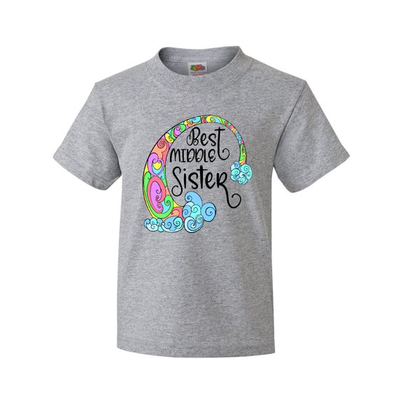 Inktastic Best Middle Sister Colorful Rainbow Swirls Youth T-Shirt