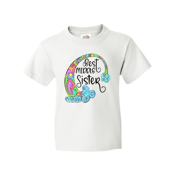 Inktastic Best Middle Sister Colorful Rainbow Swirls Youth T-Shirt