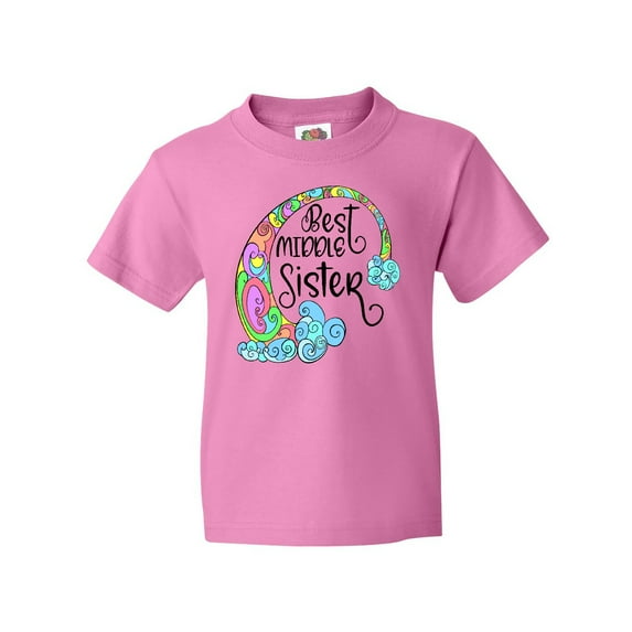 Inktastic Best Middle Sister Colorful Rainbow Swirls Youth T-Shirt