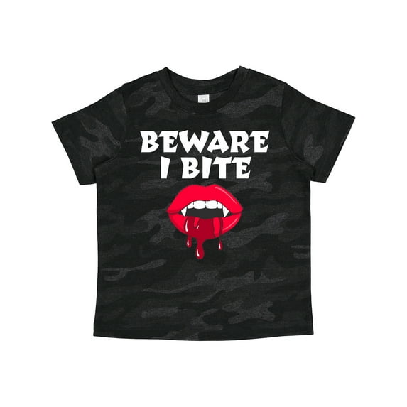 Inktastic Beware I Bite with Vampire Fangs Vector Drawing in White Text Boys or Girls Toddler T-Shirt