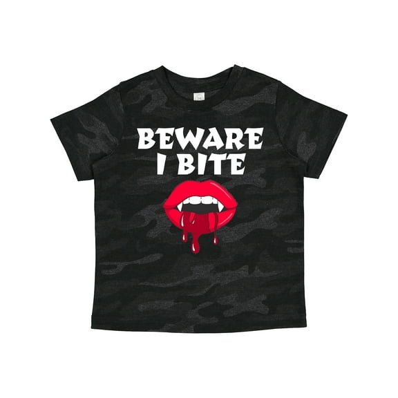 Inktastic Beware I Bite with Vampire Fangs Vector Drawing in White Text Boys or Girls Toddler T-Shirt