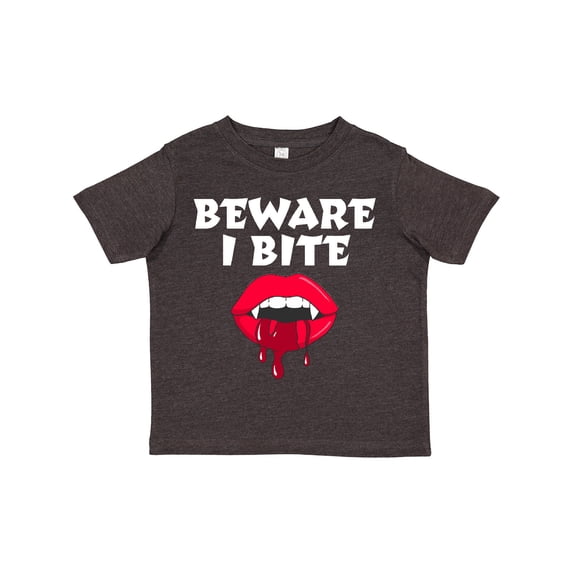 Inktastic Beware I Bite with Vampire Fangs Vector Drawing in White Text Boys or Girls Toddler T-Shirt