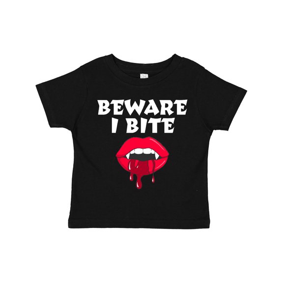 Inktastic Beware I Bite with Vampire Fangs Vector Drawing in White Text Boys or Girls Toddler T-Shirt
