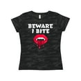 thumbnail image 1 of Inktastic Beware I Bite with Vampire Fangs Vector Drawing in White Text Women's T-Shirt, 1 of 5