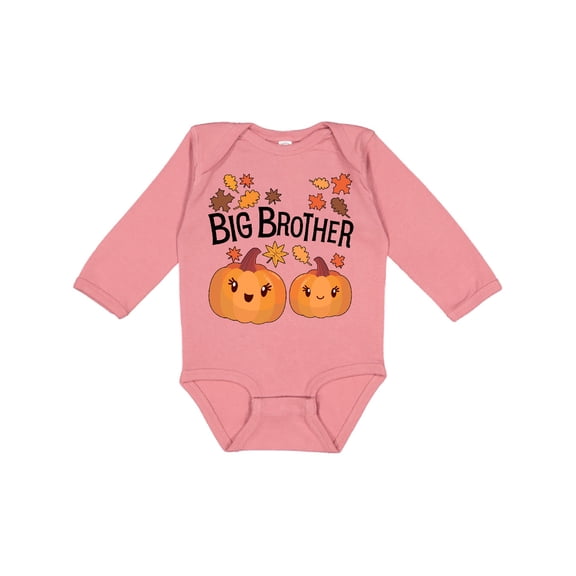 Inktastic Big Brother Pumpkins with Fall Leaves Boys Long Sleeve Baby Bodysuit