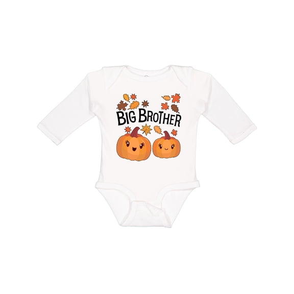 Inktastic Big Brother Pumpkins with Fall Leaves Boys Long Sleeve Baby Bodysuit