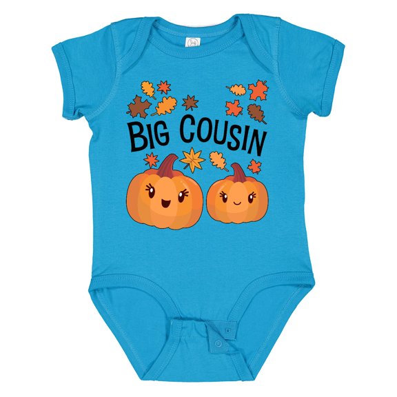 Inktastic Big Cousin Pumpkins with Fall Leaves Boys or Girls Baby Bodysuit