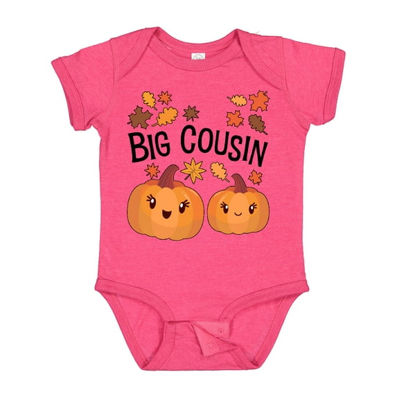 Inktastic Big Cousin Pumpkins with Fall Leaves Boys or Girls Baby Bodysuit