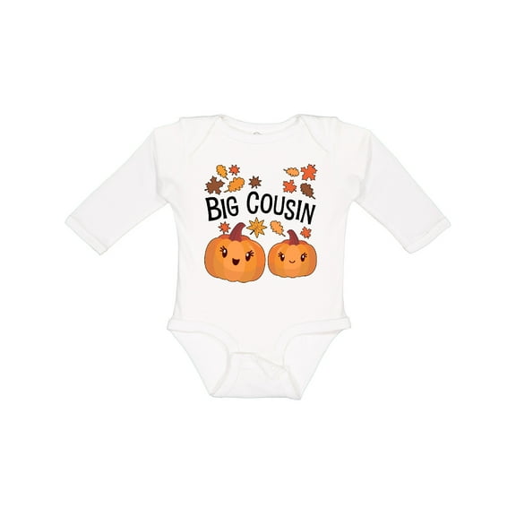 Inktastic Big Cousin Pumpkins with Fall Leaves Boys or Girls Long Sleeve Baby Bodysuit