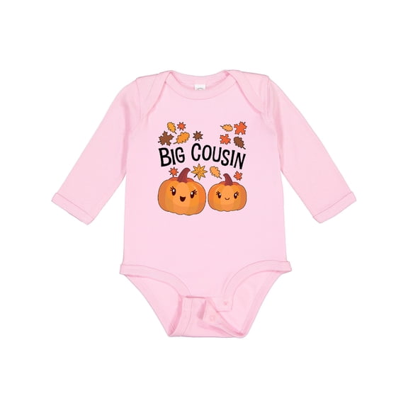 Inktastic Big Cousin Pumpkins with Fall Leaves Boys or Girls Long Sleeve Baby Bodysuit