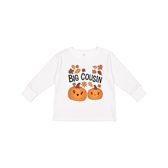 Inktastic Big Cousin Pumpkins with Fall Leaves Boys or Girls Long Sleeve Toddler T-Shirt