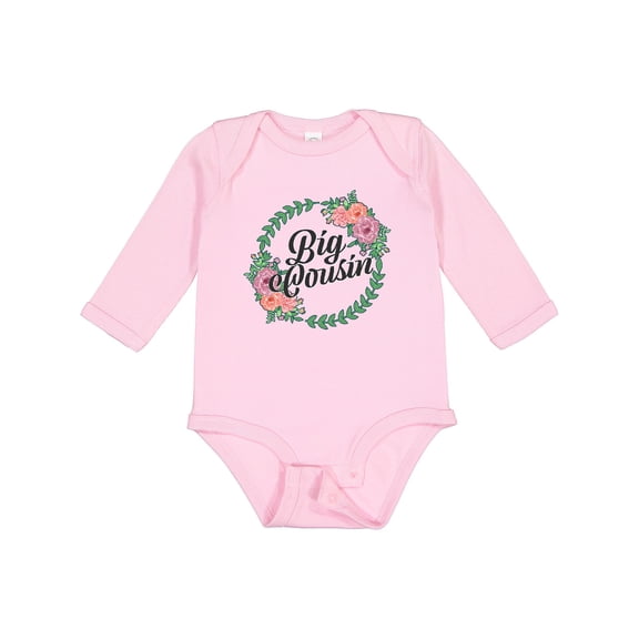Inktastic Big Cousin with Flower Circle Girls Long Sleeve Baby Bodysuit