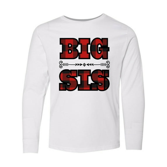 Inktastic Big Sis Buffalo Plaid Sister Long Sleeve Youth T-Shirt